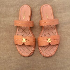 Pink Chanel mule slide sandals size 37 US 6.5